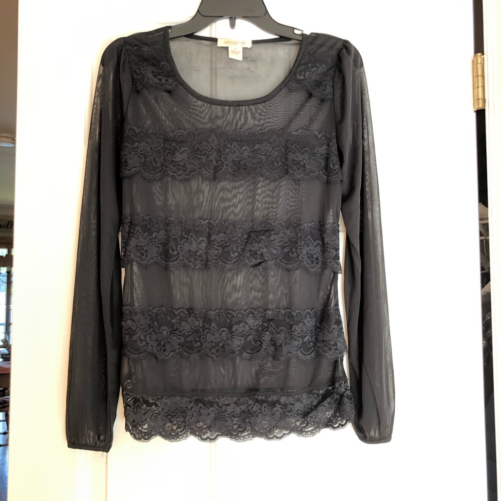 Arden B Sheer Black Lace Top